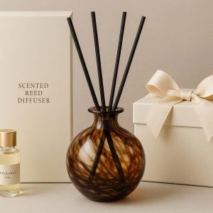 18 Luxury Scented Reed Diffuser with Hand Blown Glass Vessel Gift Set